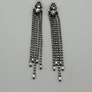 RM Black Rhinestone Tassel Earrings 4” Statement Chandelier